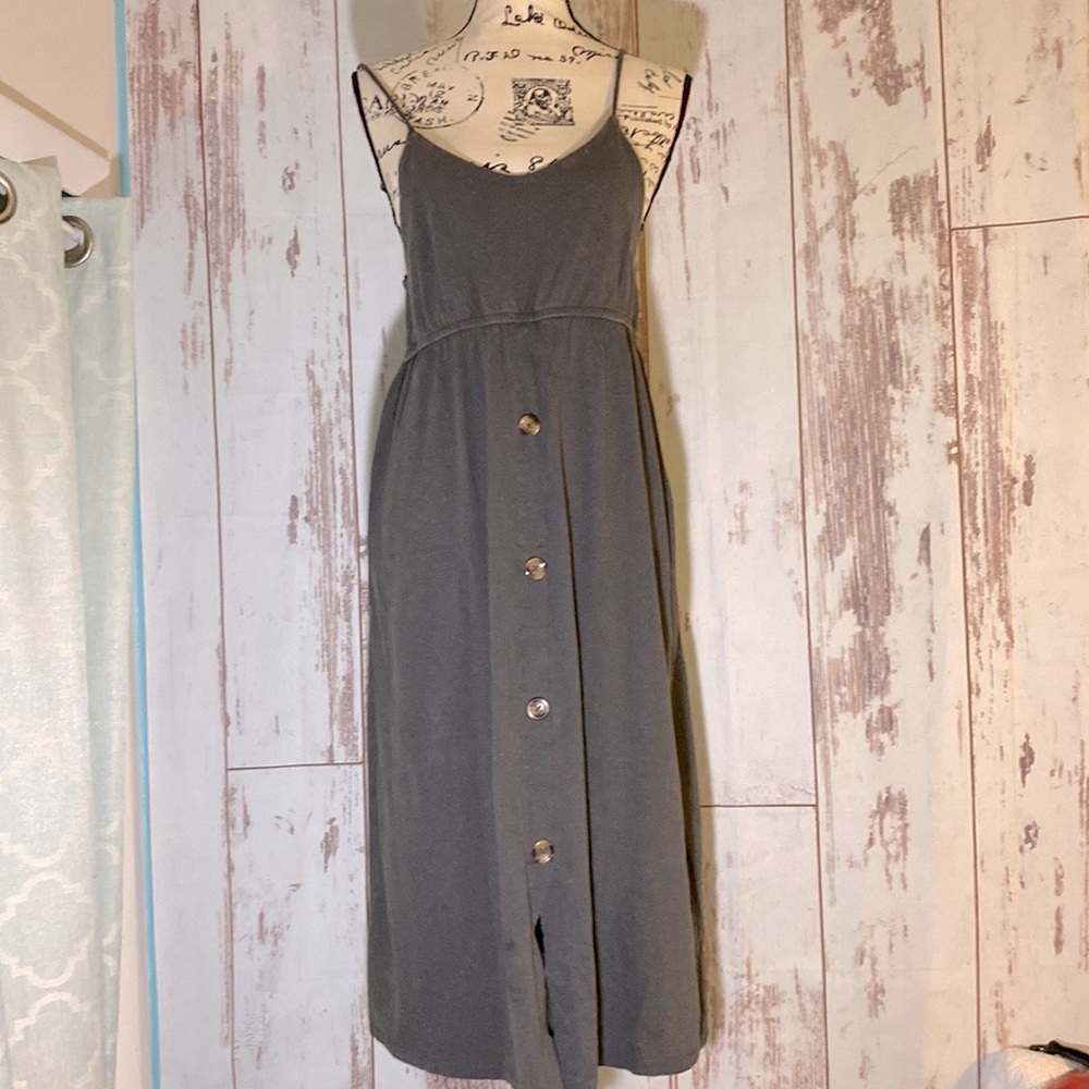 Zara distressed black tank dress with button skirt Size M